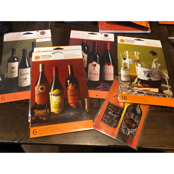 NWT MARTHA STEWART Holidays Halloween Party Wine Bottle Adhesive Decor 48 Labels - Picture 1 of 10